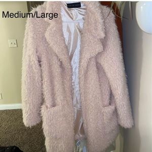 Long pink fuzzy coat